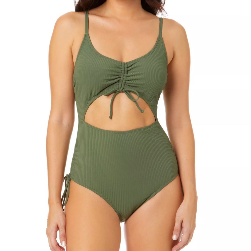 Salt + Cove Olive Ruched One-Piece Swimsuit